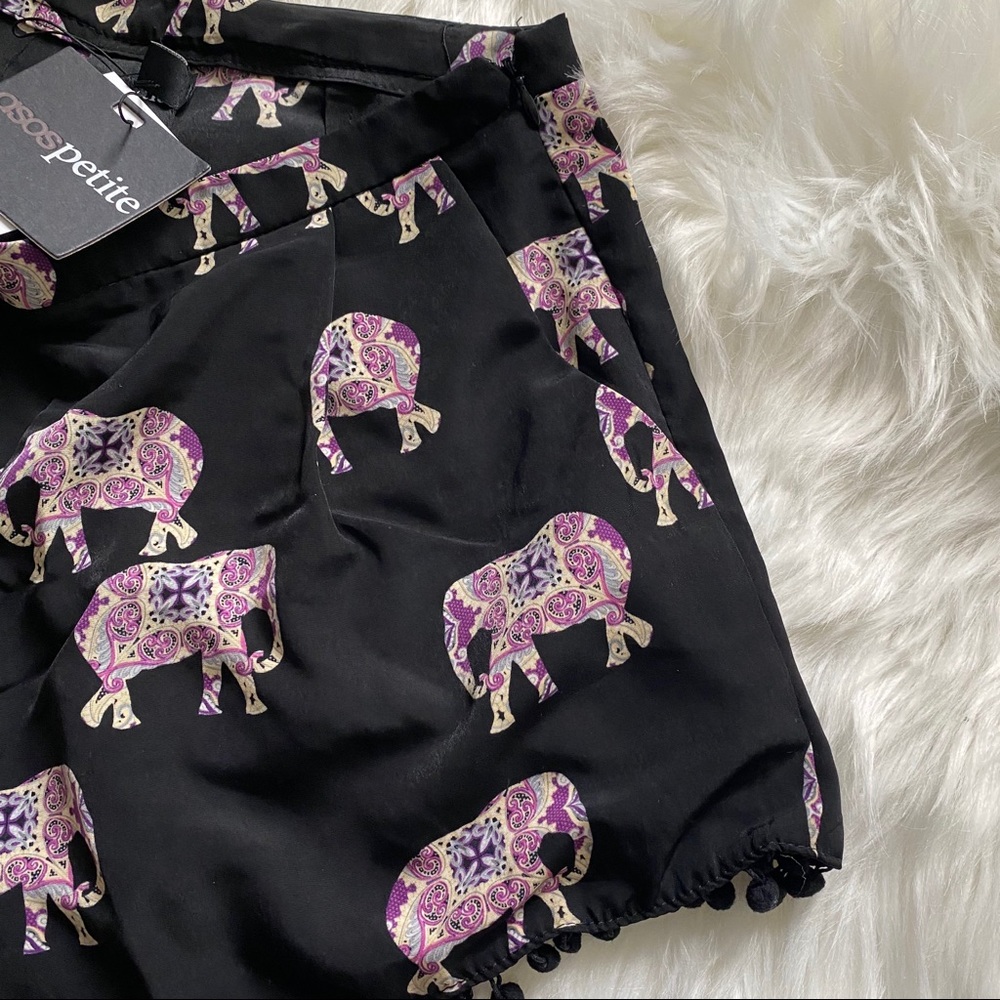 NWT ASOS Petite elephant print shorts Pom Pom trim - Picture 3 of 4